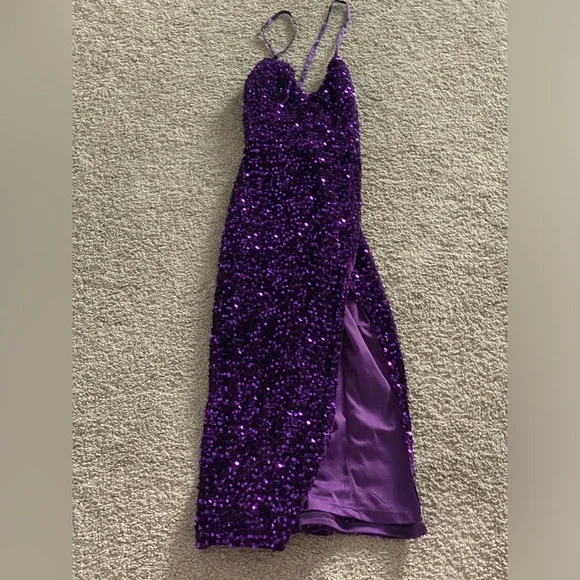 Lulu’s Velvet Sequin Purple Midi Dress, S - Picture 1 of 1